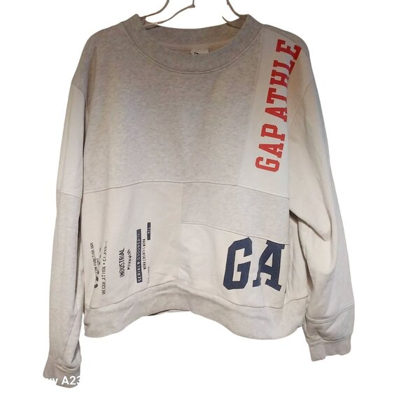 Gap XXL Patchwork Gray & White Pullover Sweatshirt Throwback Old School Comfy Ra - Picture 1 of 7